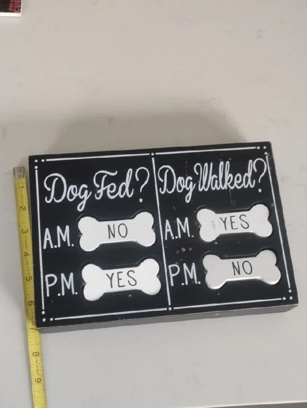 Dog Fed? Dog Walked? Wooden Reminder Sign - With Spinning Bones